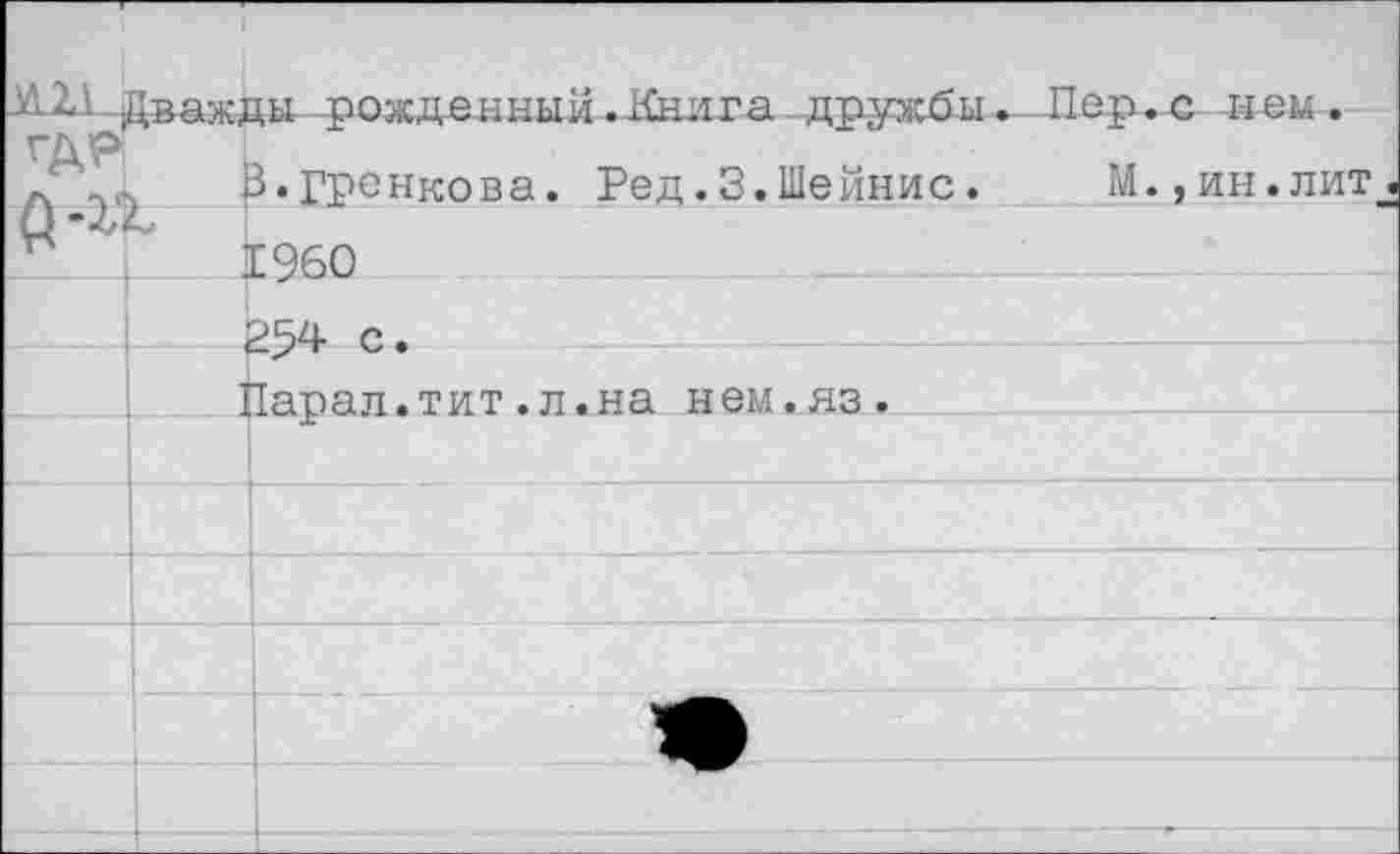 ﻿Л2,1 Лпйчгпи ■поэгпйнммй . Книга. пталгиеДьт - Пеп.п нем .		
ГД9 Л *ч с	>' 1	З.рренкова. Ред.3.Шейнис.	М.,ин.лит.
	с	С960
		?54 с.
	□	1арал.тит.л.на нем.яз.
		
		
		
		
		